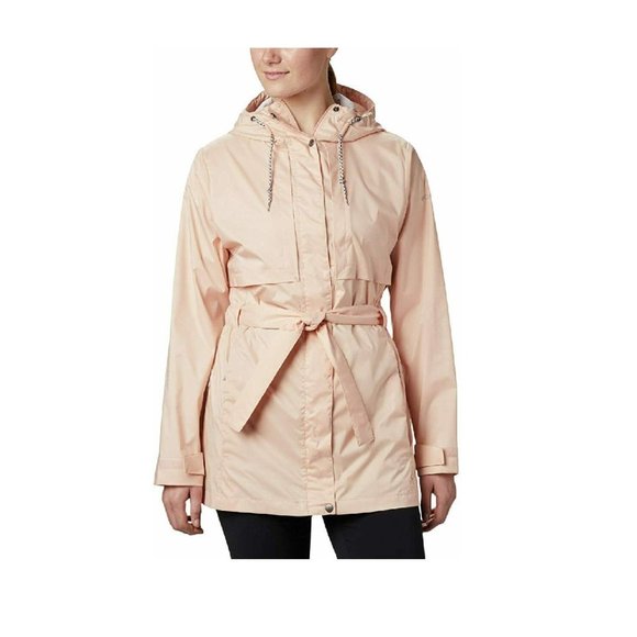 Women's COLUMBIA Rain Jacket, Hooded Zip Up Trench Coat XS,‎ L, XL Peach - Picture 1 of 7